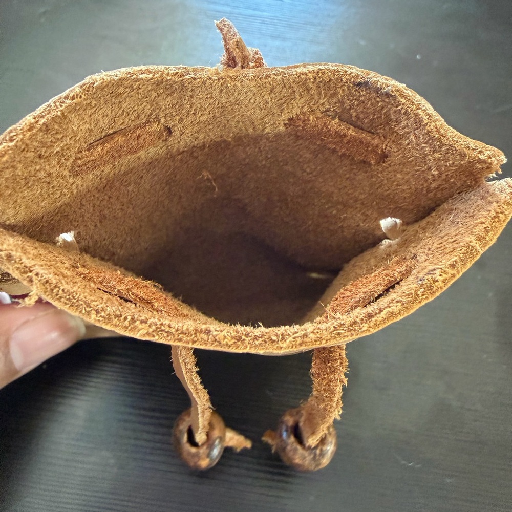 Tan Leather Drawstring Pouch - image 5